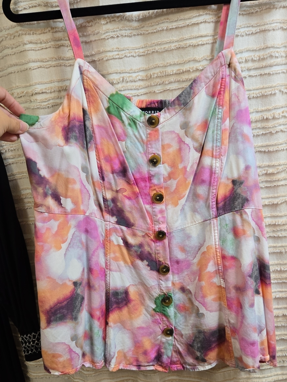 torrid Pink & Orange Watercolor Tie-Dye Button-Front Cami